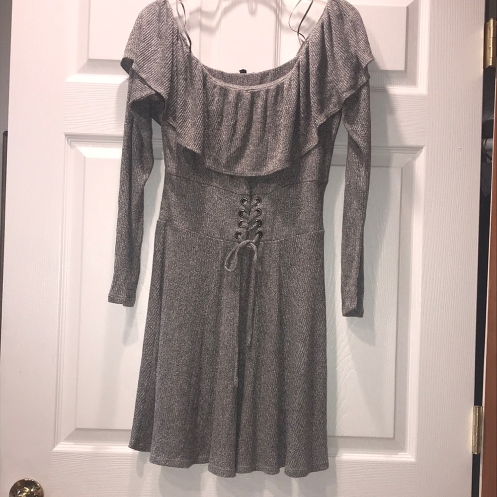 Express Gray Offshouldered Knit Dress